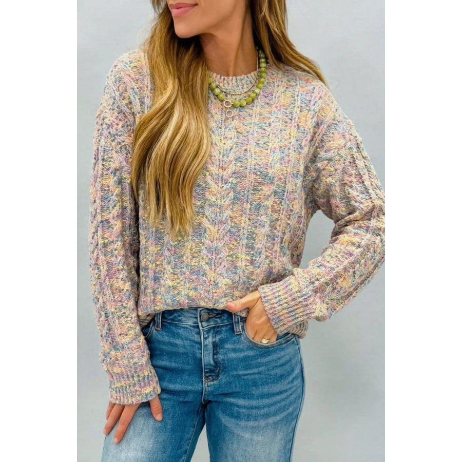 Multicolour Cozy Cable Knit Round Neck Long Sleeve Confetti Sweater Multicolour / S Sweaters & Cardigans/Sweaters