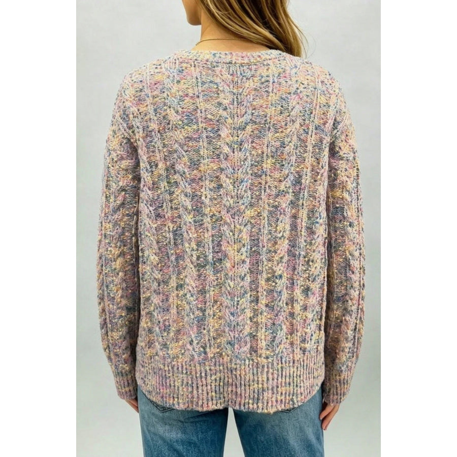 Multicolour Cozy Cable Knit Round Neck Long Sleeve Confetti Sweater Multicolour / S Sweaters & Cardigans/Sweaters