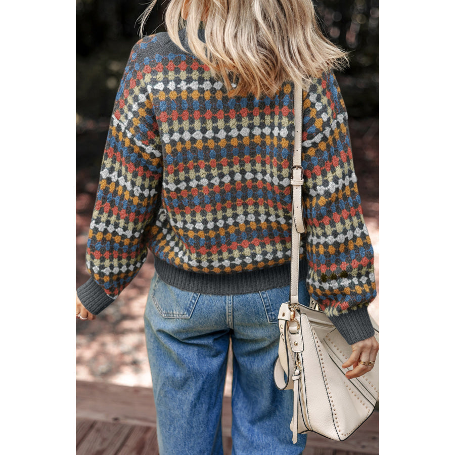 Multicolour Dotty Pattern Knit Button Front V Neck Sweater Cardigan Sweaters & Cardigans/Cardigans