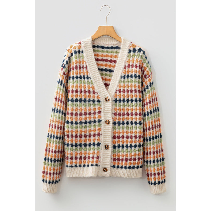 Multicolour Dotty Pattern Knit Button Front V Neck Sweater Cardigan Sweaters & Cardigans/Cardigans