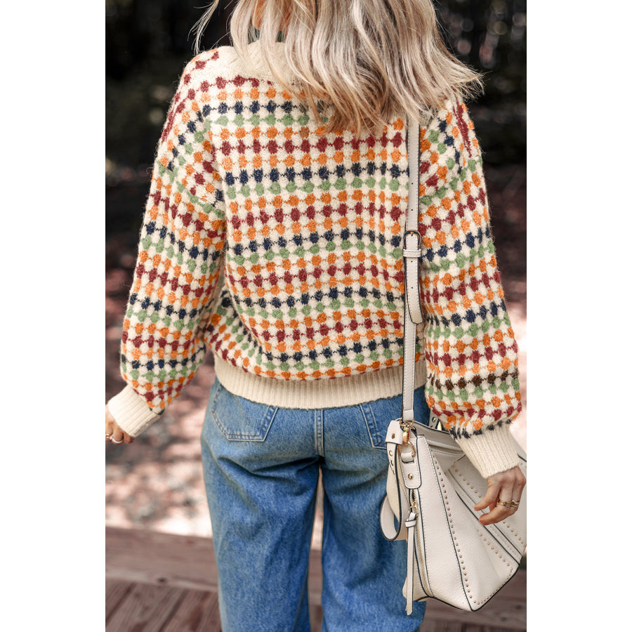 Multicolour Dotty Pattern Knit Button Front V Neck Sweater Cardigan Multicolour / S / 77.3% Polyester + 16.3% Polyamide + 5% Wool + 1.4%