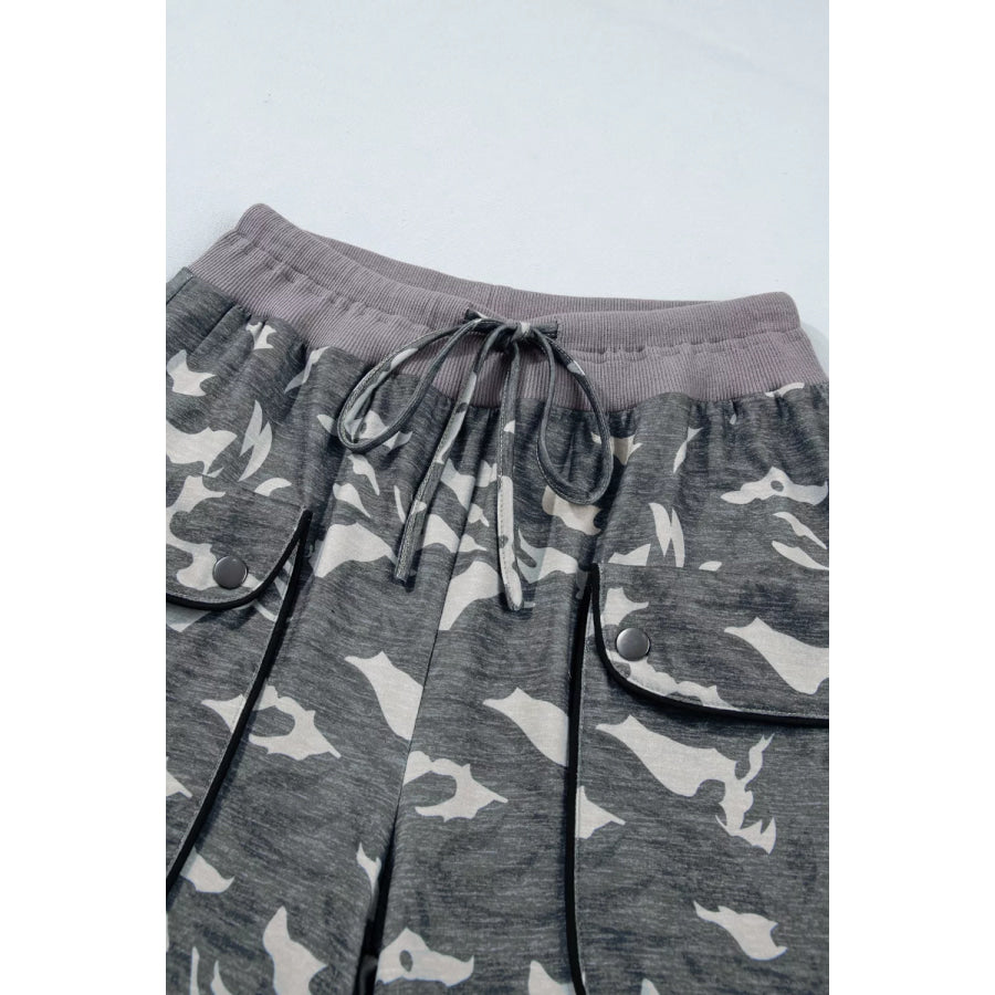 Multicolour Drawstring Contrast Waistband Camouflage Cargo Barrel Pants Apparel and Accessories