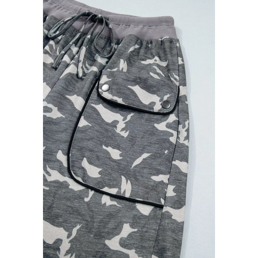 Multicolour Drawstring Contrast Waistband Camouflage Cargo Barrel Pants Apparel and Accessories