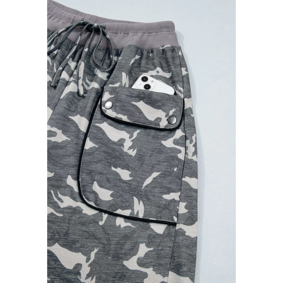 Multicolour Drawstring Contrast Waistband Camouflage Cargo Barrel Pants Apparel and Accessories