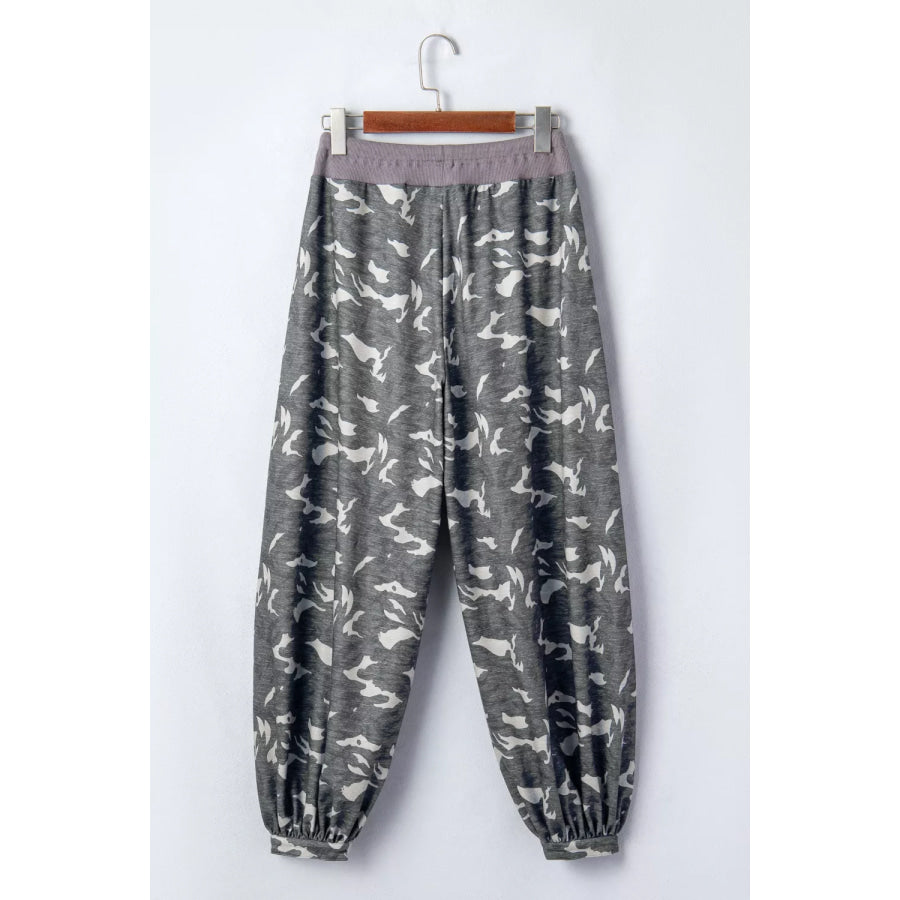 Multicolour Drawstring Contrast Waistband Camouflage Cargo Barrel Pants Apparel and Accessories