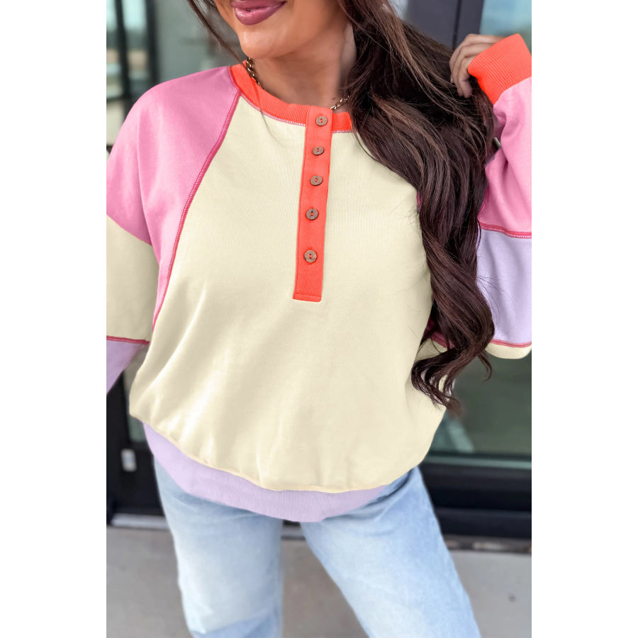 Multicolour Exposed Seam Colorblock Patchwork Pullover Long Sleeve Top Tops/Long Sleeve Tops