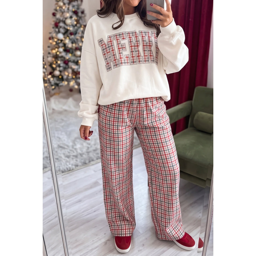 Multicolour Festive Plaid Drawstring Elastic Waist Pants Bottoms/Pants & Culotte