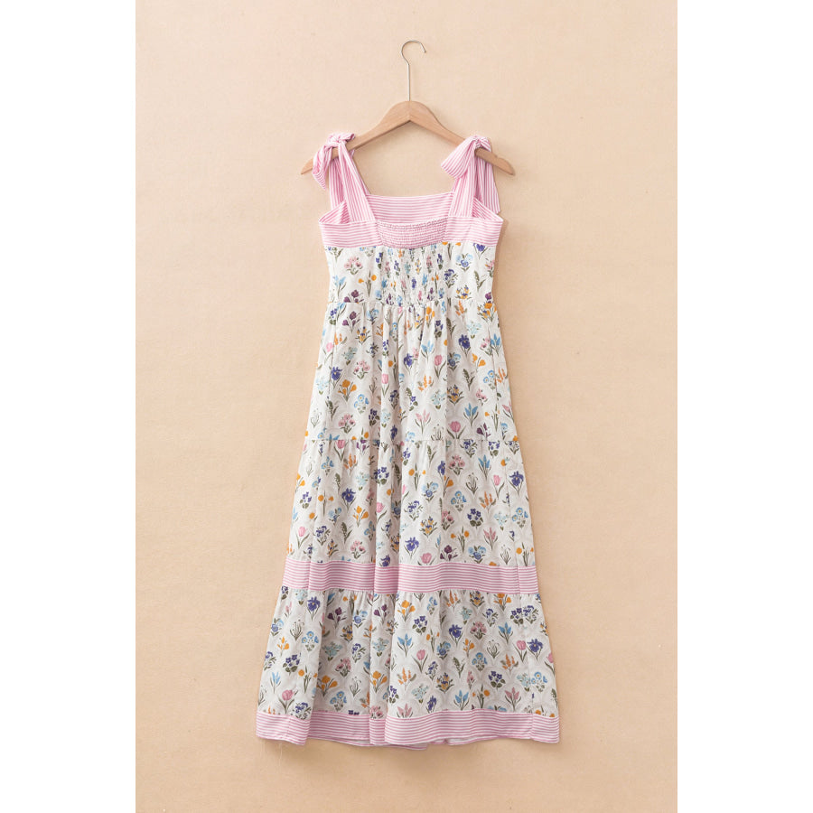 Multicolour Floral Print Striped Detail Knot Straps Maxi Dress Dresses/Floral Dresses