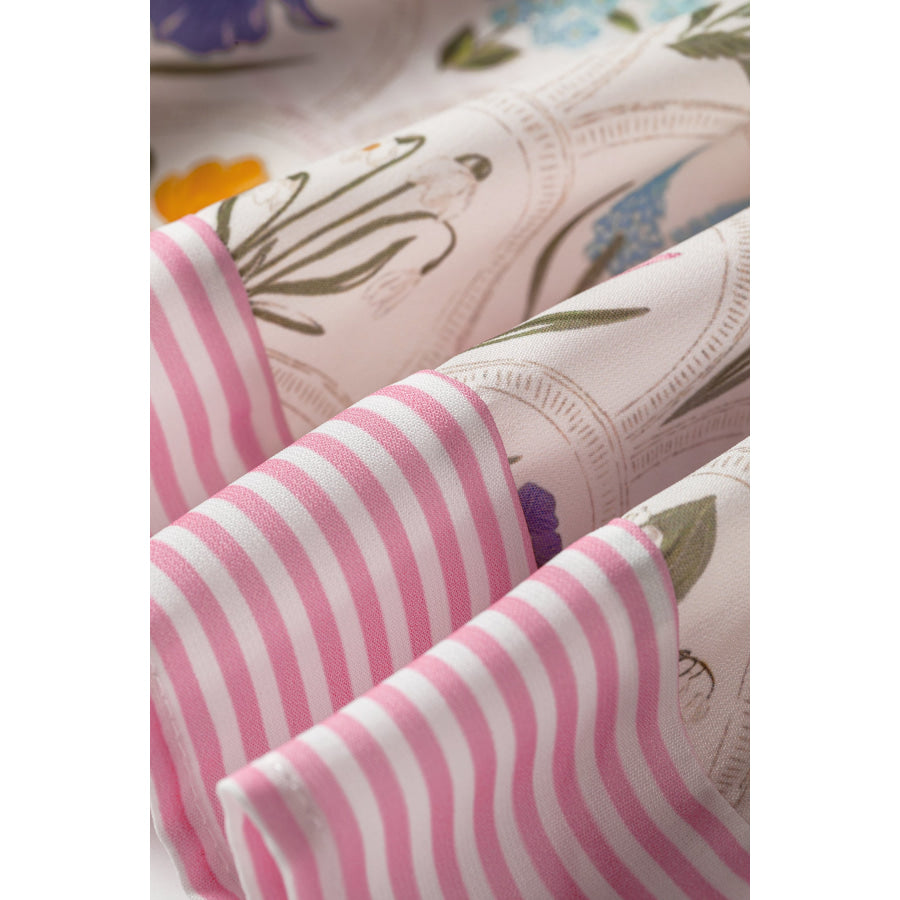 Multicolour Floral Print Striped Detail Knot Straps Maxi Dress Dresses/Floral Dresses