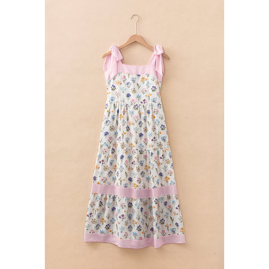 Multicolour Floral Print Striped Detail Knot Straps Maxi Dress Dresses/Floral Dresses