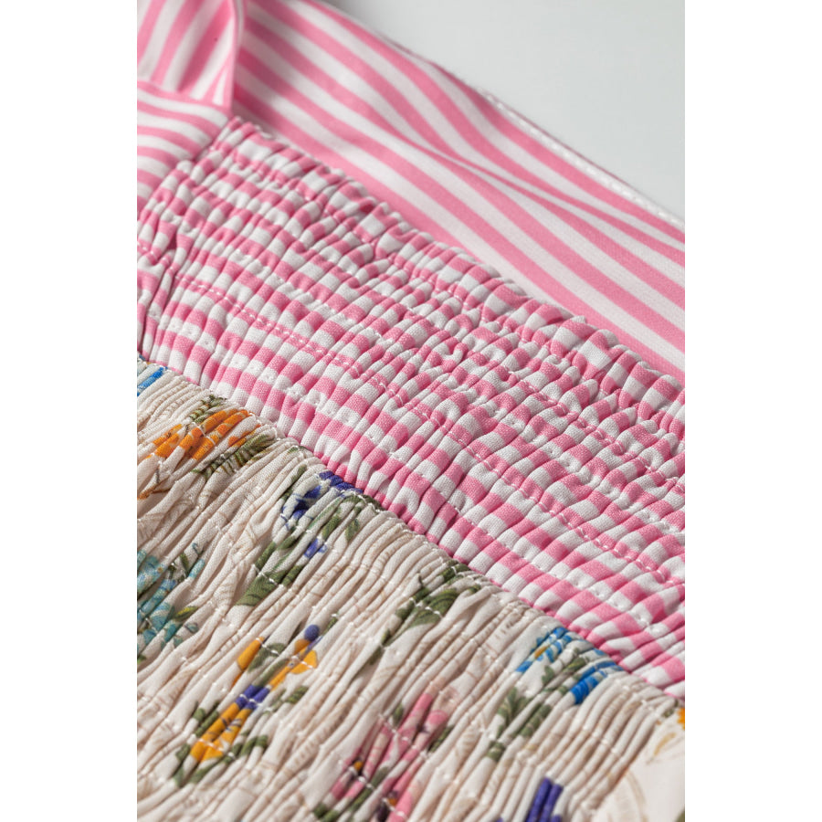 Multicolour Floral Print Striped Detail Knot Straps Maxi Dress Dresses/Floral Dresses