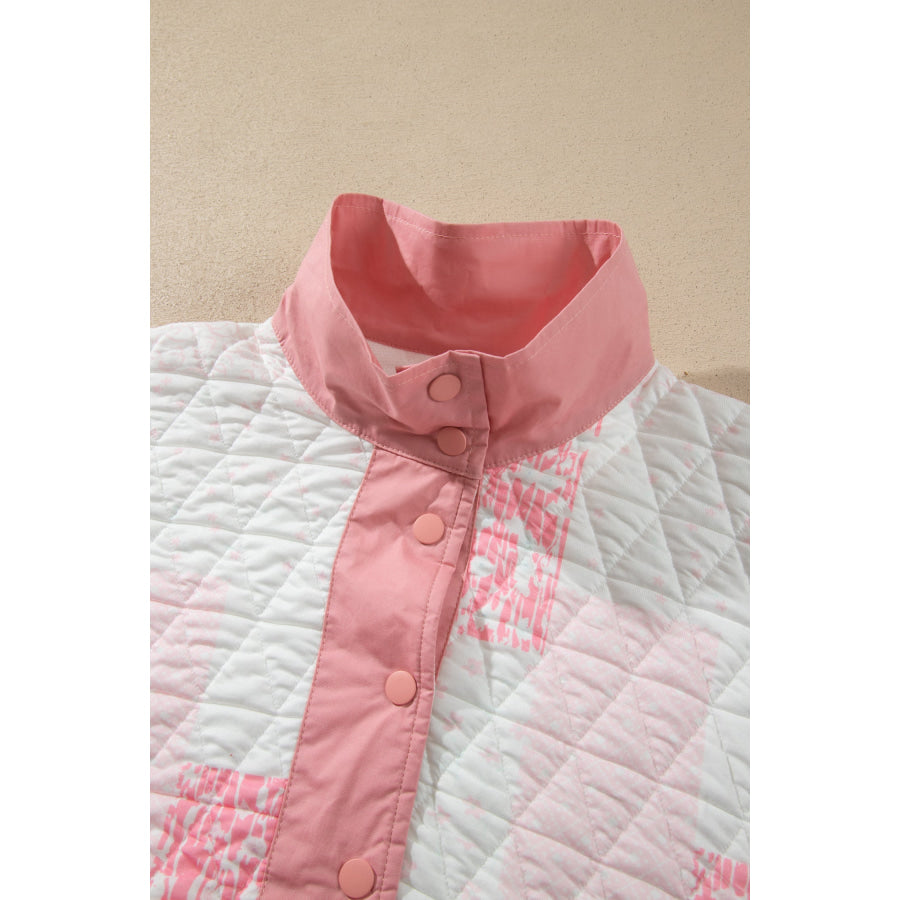 Multicolour Floral Quilted Half Button Pocketed Pullover Sweatshirt Tops/Sweatshirts & Hoodies