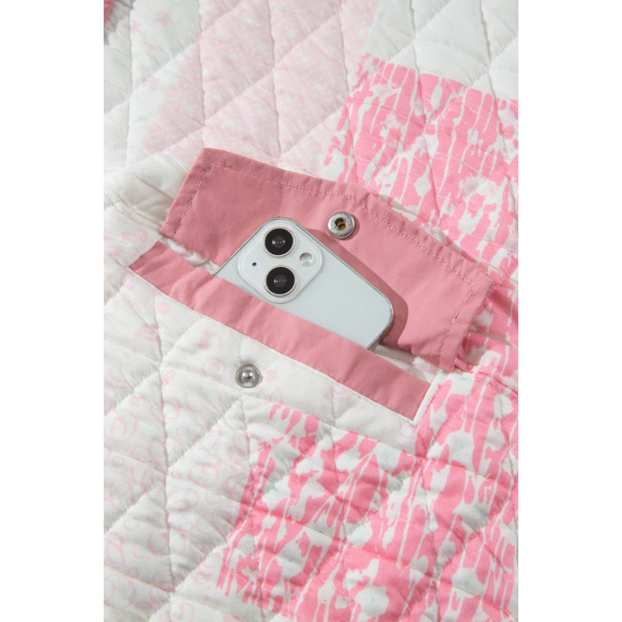 Multicolour Floral Quilted Half Button Pocketed Pullover Sweatshirt Tops/Sweatshirts & Hoodies