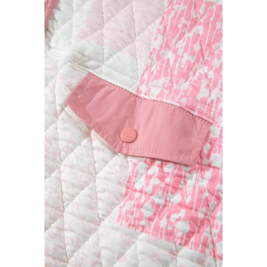 Multicolour Floral Quilted Half Button Pocketed Pullover Sweatshirt Tops/Sweatshirts & Hoodies