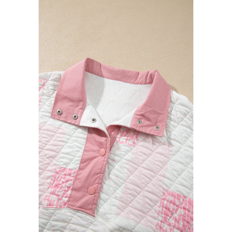 Multicolour Floral Quilted Half Button Pocketed Pullover Sweatshirt Tops/Sweatshirts & Hoodies