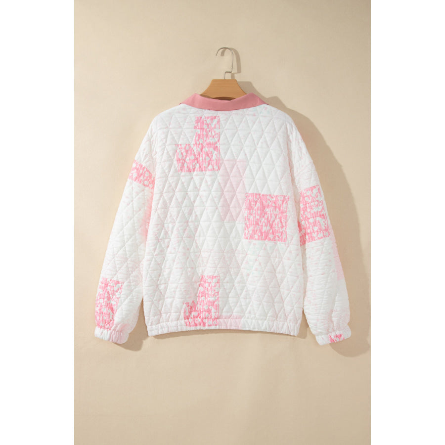 Multicolour Floral Quilted Half Button Pocketed Pullover Sweatshirt Tops/Sweatshirts & Hoodies