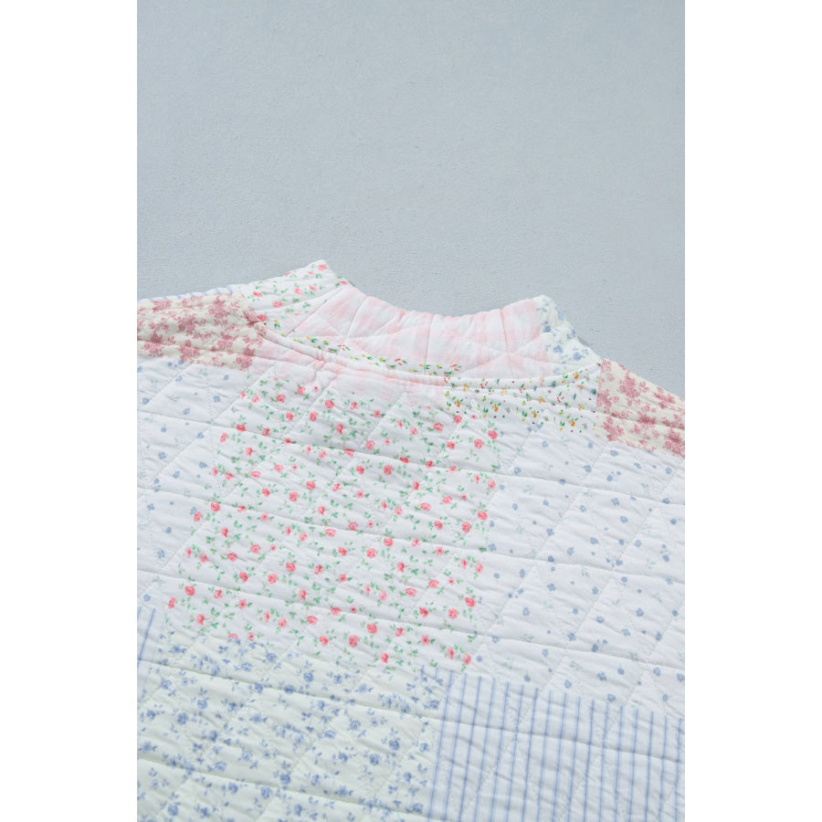 Multicolour Floral Quilted Mock Neck Top and Short Set Two Piece Sets/Short Sets