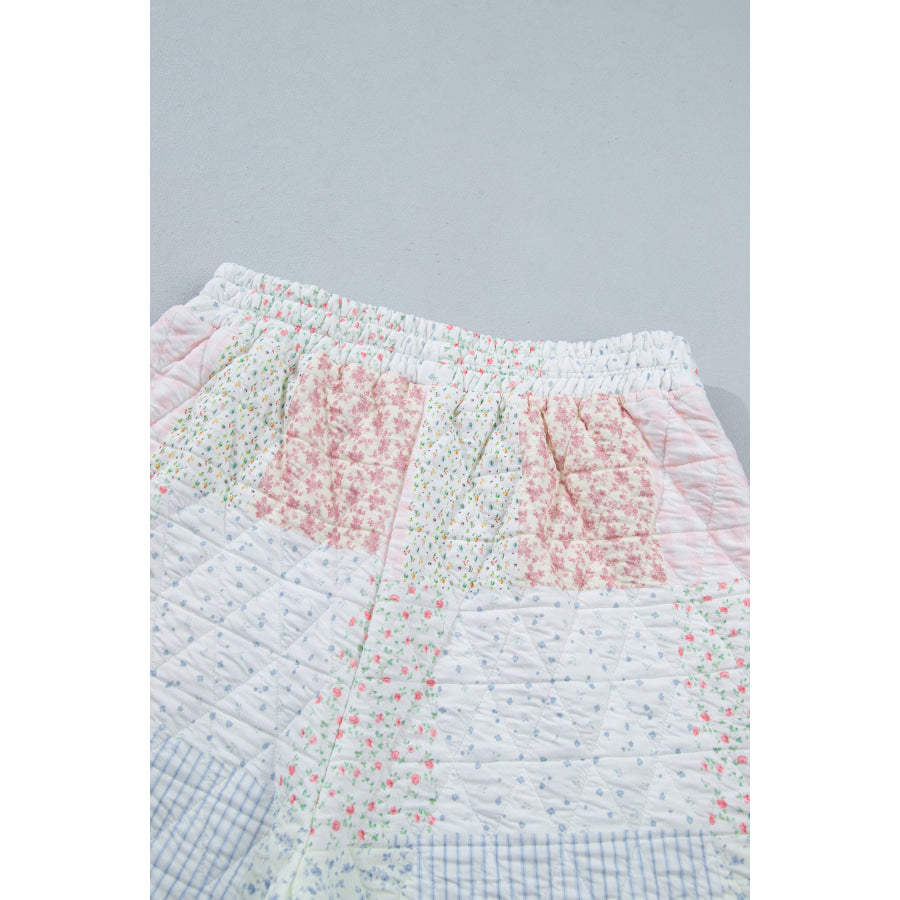 Multicolour Floral Quilted Mock Neck Top and Short Set Two Piece Sets/Short Sets