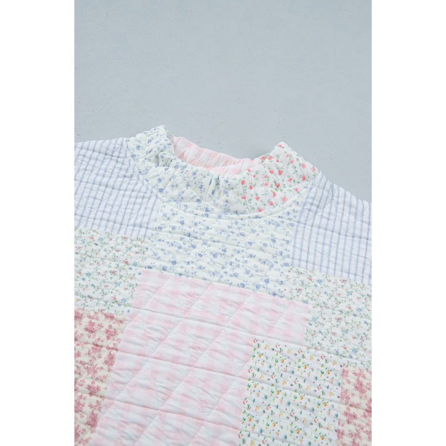 Multicolour Floral Quilted Mock Neck Top and Short Set Two Piece Sets/Short Sets
