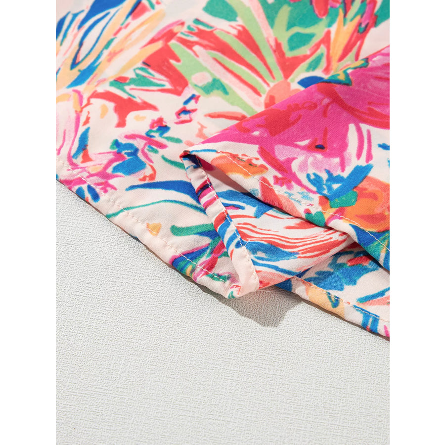 Multicolour Floral Ruffled Sleeve V Neck Summer Blouse Apparel and Accessories