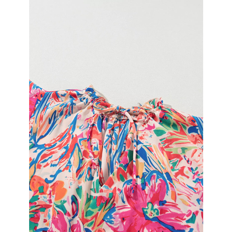 Multicolour Floral Ruffled Sleeve V Neck Summer Blouse Apparel and Accessories
