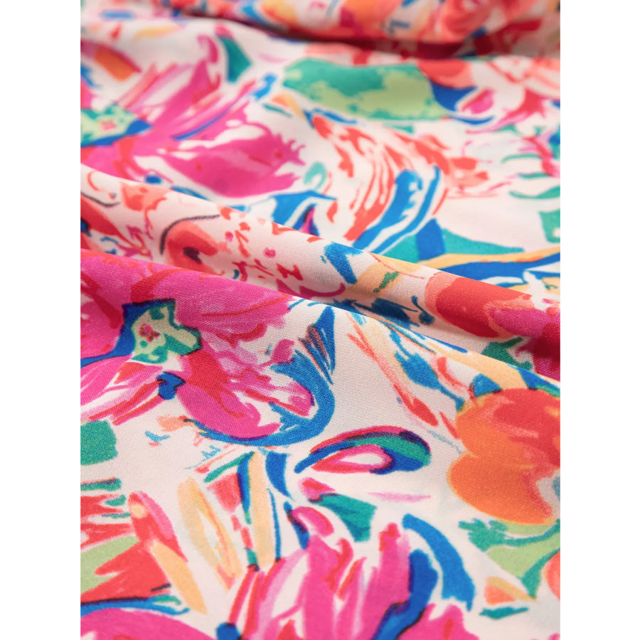 Multicolour Floral Ruffled Sleeve V Neck Summer Blouse Apparel and Accessories
