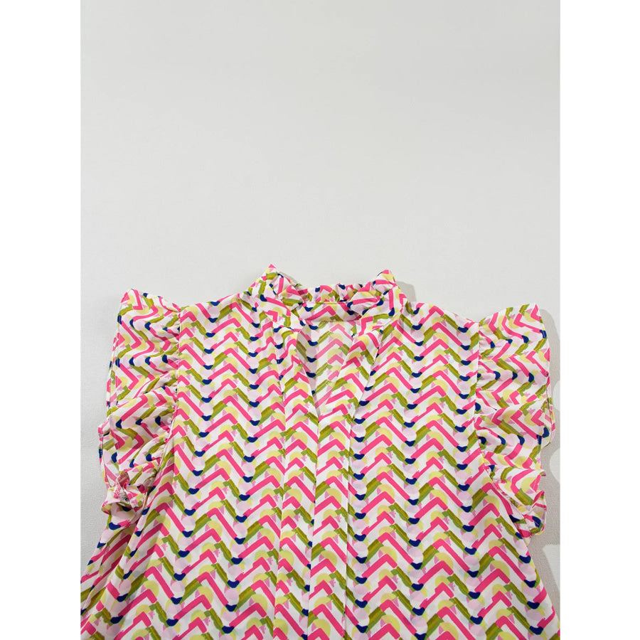 Multicolour Floral Ruffled Sleeve V Neck Summer Blouse Apparel and Accessories