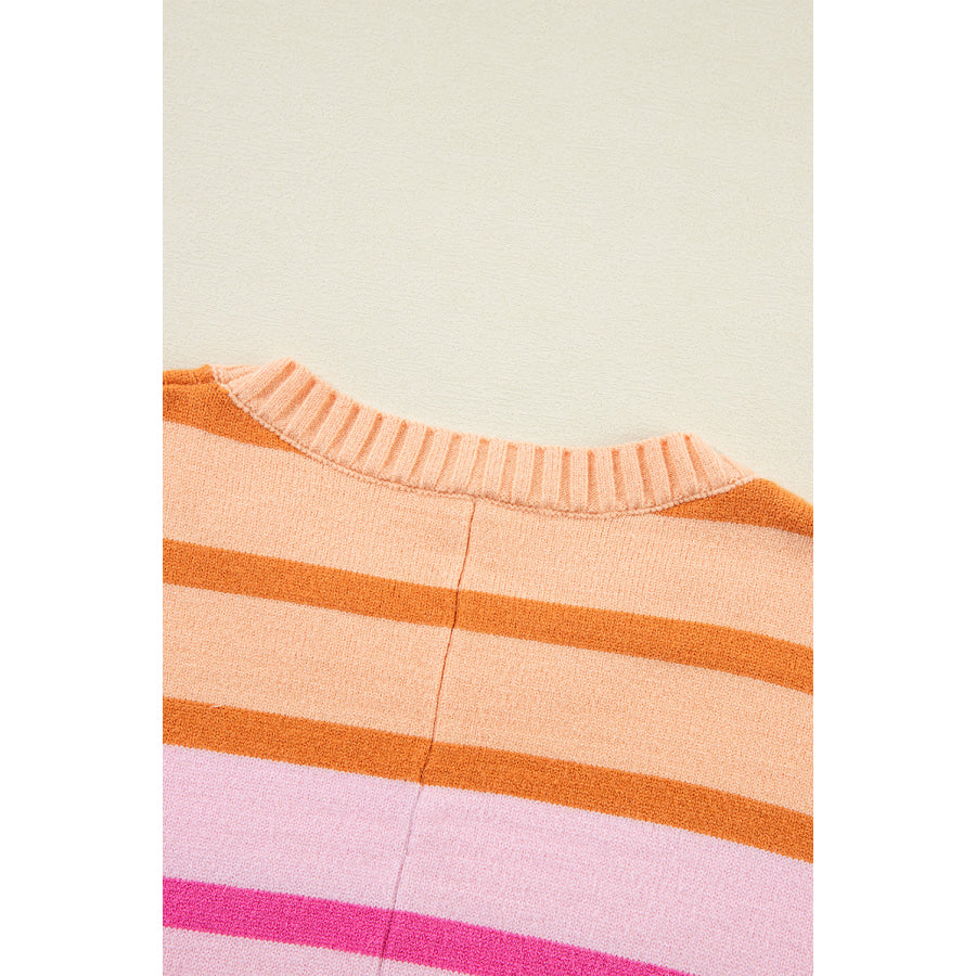 Multicolour Gradient Striped Ribbed Edge Loose Sweater Sweaters & Cardigans/Sweaters