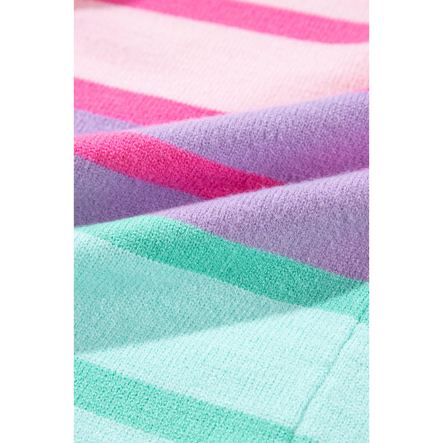 Multicolour Gradient Striped Ribbed Edge Loose Sweater Sweaters & Cardigans/Sweaters