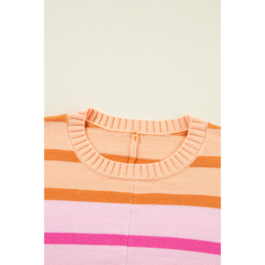 Multicolour Gradient Striped Ribbed Edge Loose Sweater Sweaters & Cardigans/Sweaters