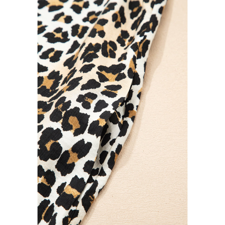 Multicolour Half Buttons Short Sleeve Loose Leopard Mini Dress with Pockets Dresses/Mini Dresses