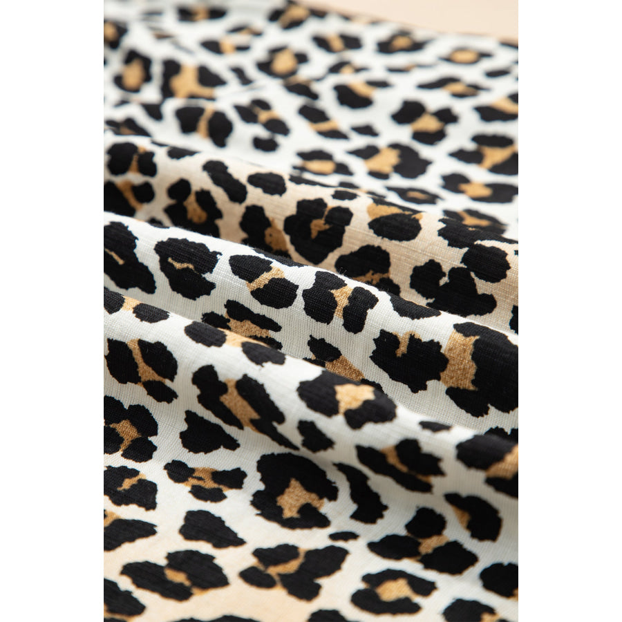 Multicolour Half Buttons Short Sleeve Loose Leopard Mini Dress with Pockets Dresses/Mini Dresses