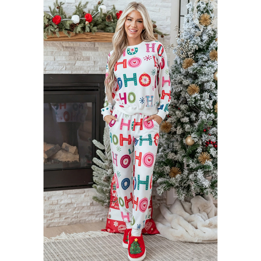 Multicolour Ho Print Long Sleeve Lounge Set Loungewear & Sleepwear/Loungewear
