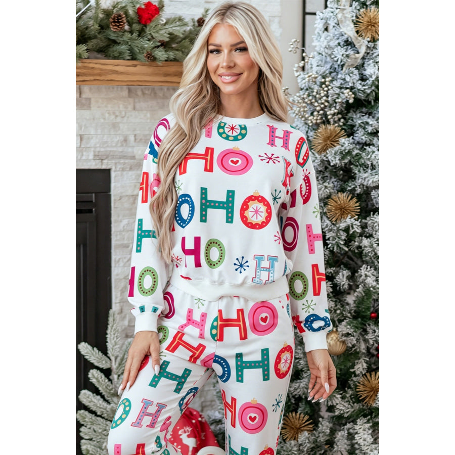 Multicolour Ho Print Long Sleeve Lounge Set Loungewear & Sleepwear/Loungewear