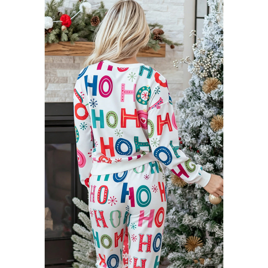 Multicolour Ho Print Long Sleeve Lounge Set Loungewear & Sleepwear/Loungewear