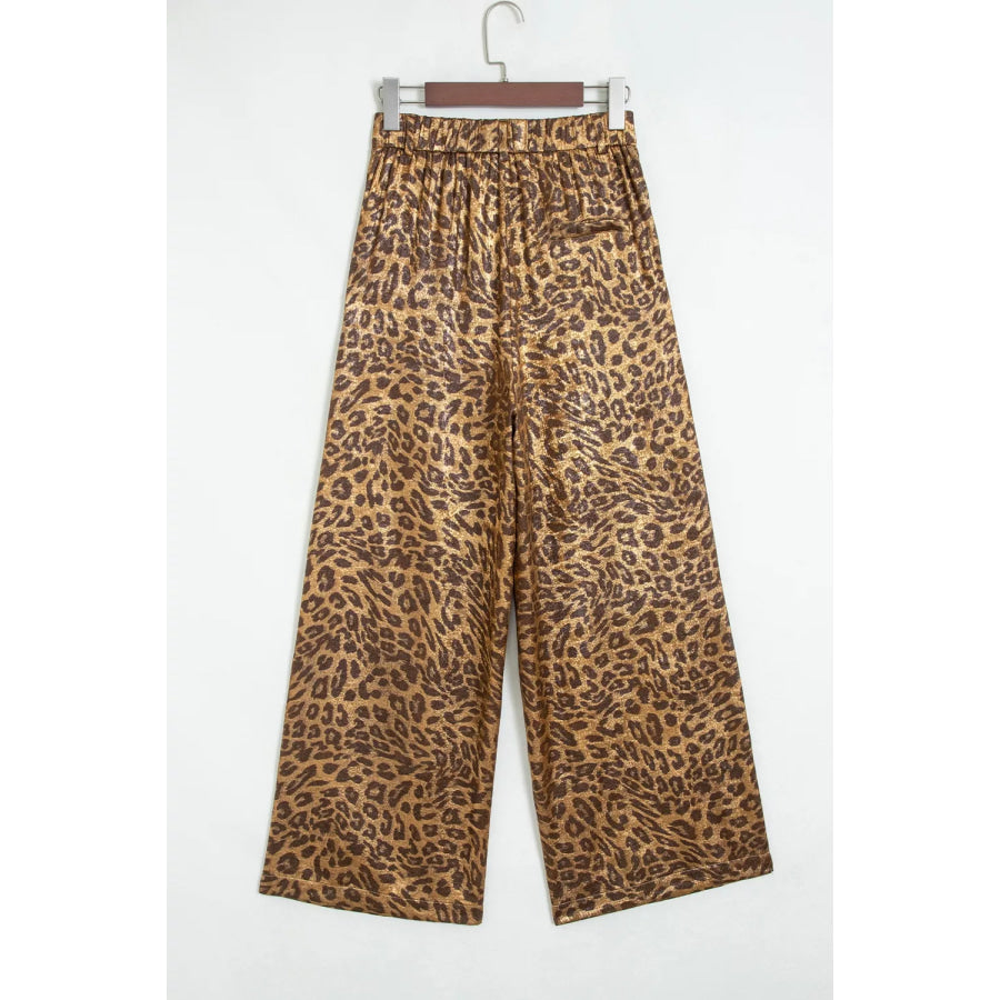 Multicolour Leopard Print Western Style Wide Leg Full Length Pants Apparel and Accessories