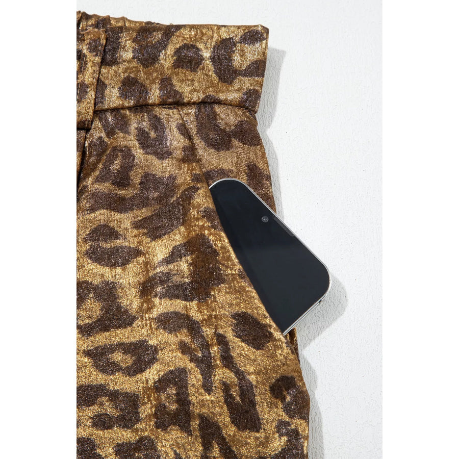 Multicolour Leopard Print Western Style Wide Leg Full Length Pants Apparel and Accessories