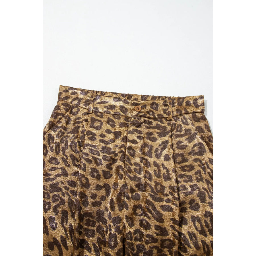 Multicolour Leopard Print Western Style Wide Leg Full Length Pants Apparel and Accessories