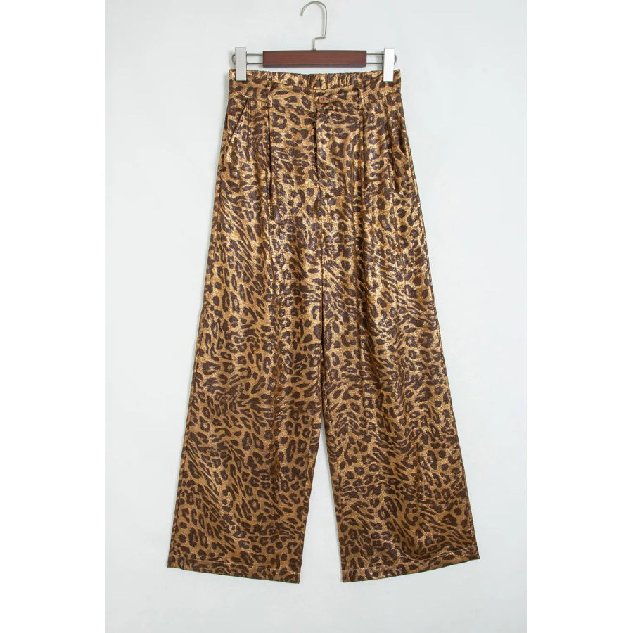 Multicolour Leopard Print Western Style Wide Leg Full Length Pants Apparel and Accessories