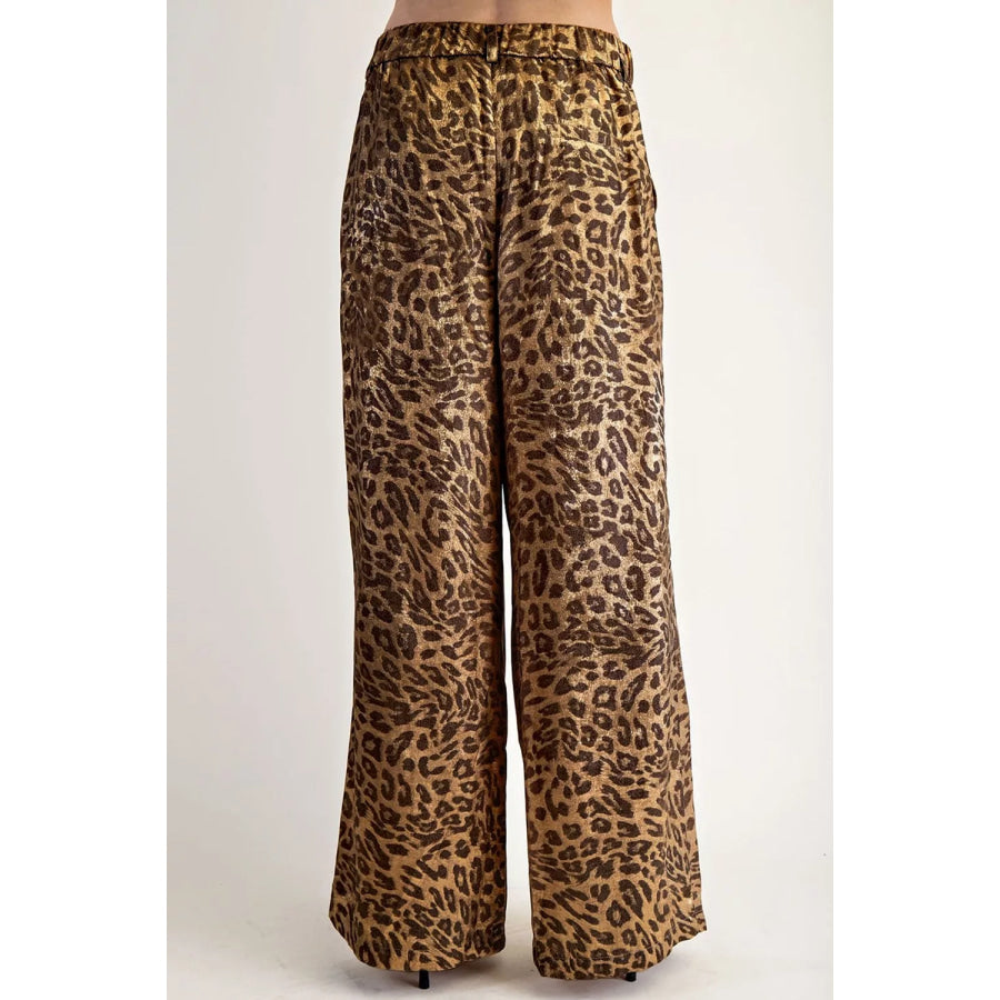 Multicolour Leopard Print Western Style Wide Leg Full Length Pants Apparel and Accessories