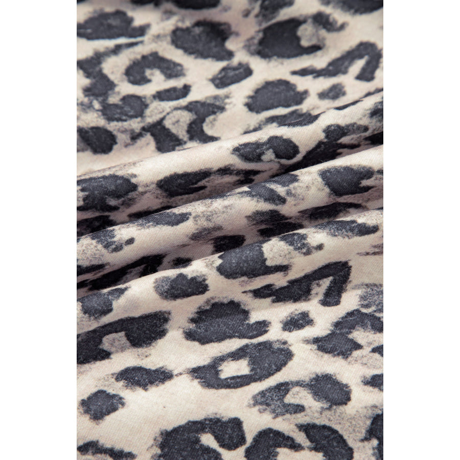 Multicolour Leopard Zip-Up Hooded Drawstring Pant Set Two Piece Sets/Short Sets