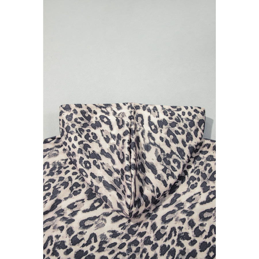 Multicolour Leopard Zip-Up Hooded Drawstring Pant Set Two Piece Sets/Short Sets