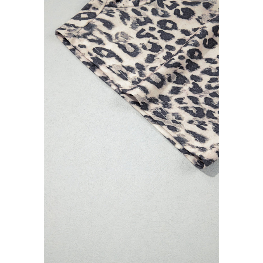 Multicolour Leopard Zip-Up Hooded Drawstring Pant Set Two Piece Sets/Short Sets