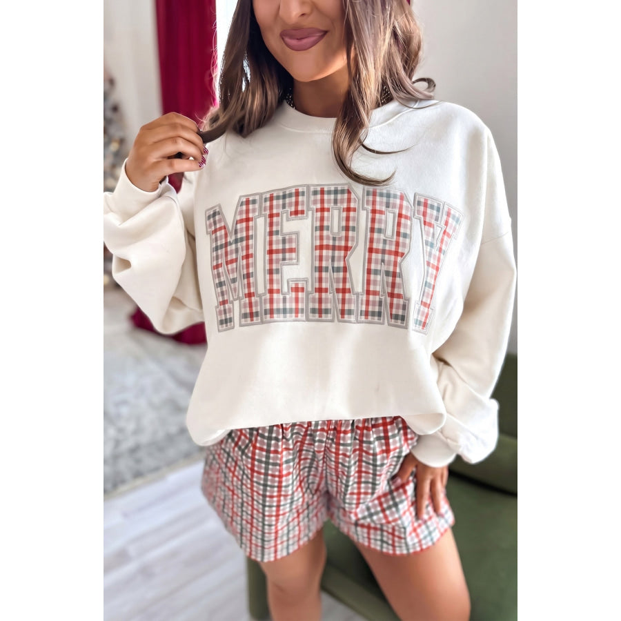Multicolour Plaid MERRY Holiday Long Sleeve Top and Shorts Set Multicolour / S Two Piece Sets/Short Sets