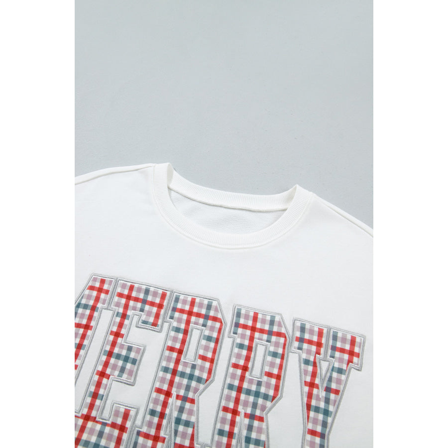 Multicolour Plaid MERRY Holiday Long Sleeve Top and Shorts Set Two Piece Sets/Short Sets