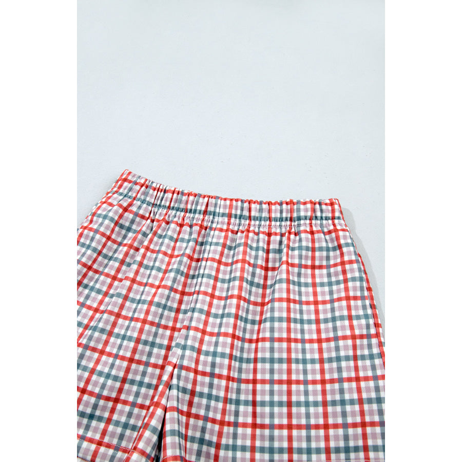 Multicolour Plaid MERRY Holiday Long Sleeve Top and Shorts Set Two Piece Sets/Short Sets