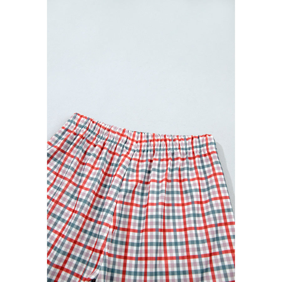 Multicolour Plaid MERRY Holiday Long Sleeve Top and Shorts Set Two Piece Sets/Short Sets