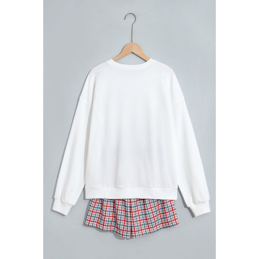 Multicolour Plaid MERRY Holiday Long Sleeve Top and Shorts Set Two Piece Sets/Short Sets