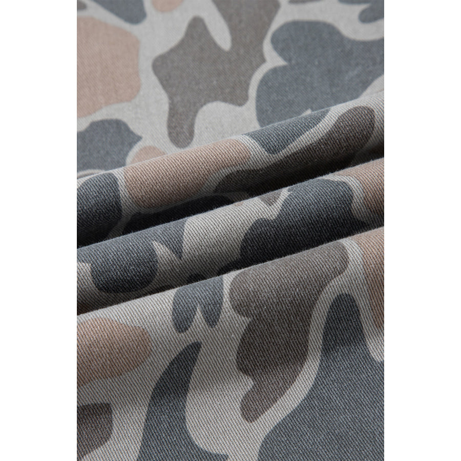 Multicolour Plus Size Camouflage Print High Rise Barrel Jeans Size/Plus Bottoms