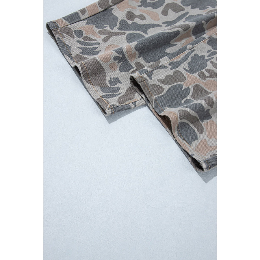 Multicolour Plus Size Camouflage Print High Rise Barrel Jeans Size/Plus Bottoms